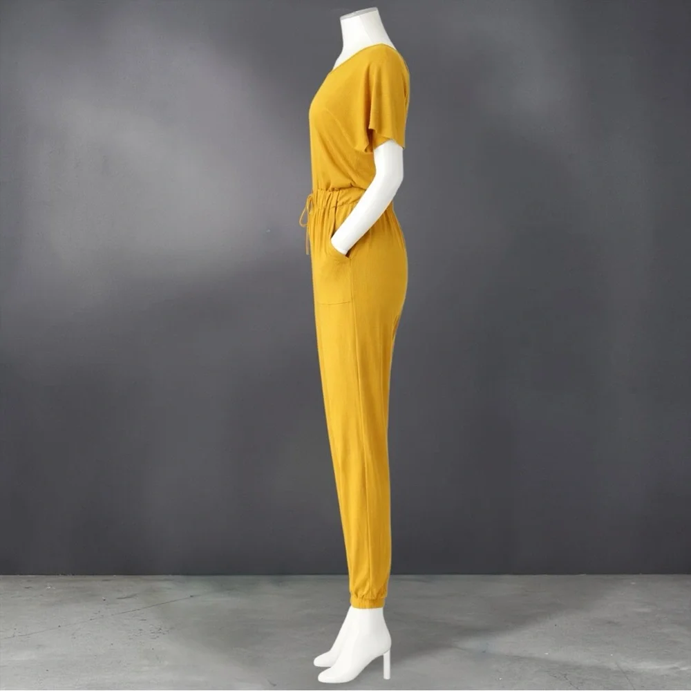 Capella Mustard Two-Way Shoulder Drawstring Jumpsuit